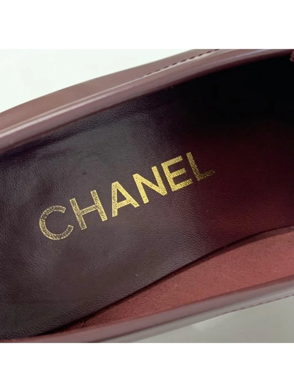 Chanel CC Logo Leather Loafers Burgundy White